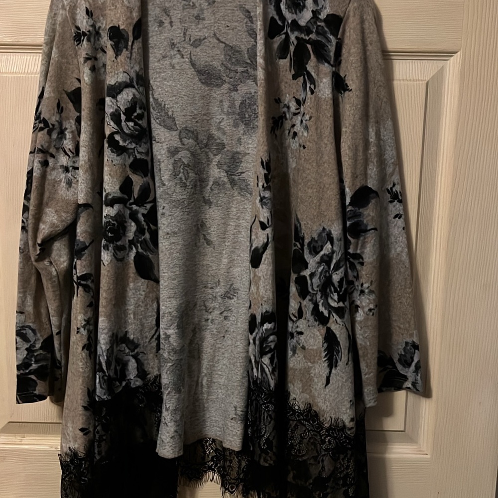 Chenault Gray and Black Floral Cardigan